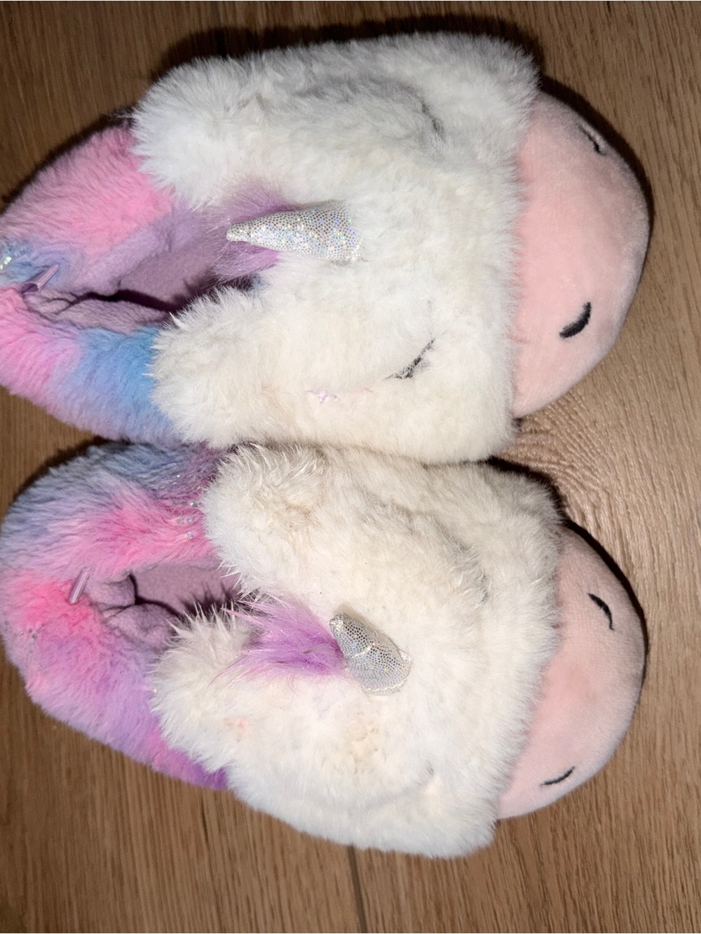 Kids Plush Unicorn Slippers - White & Pink Pastel